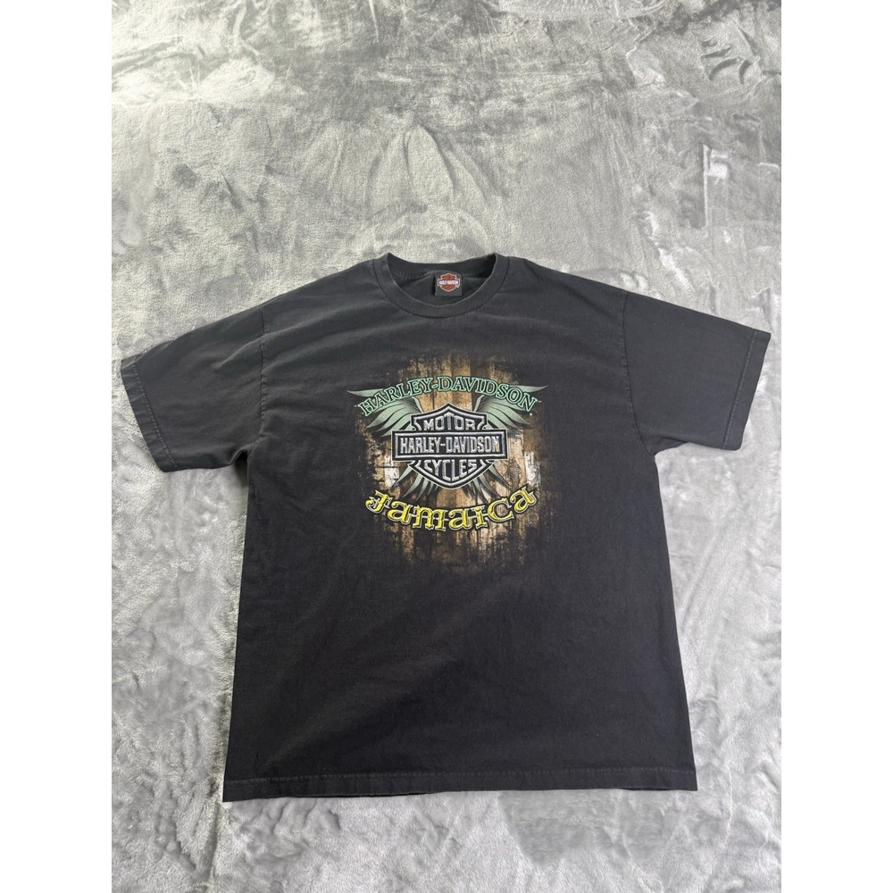 Harley Davidson Shirt Mens XXL Black Jamaica Skull Pirate Jolly Roger Flag